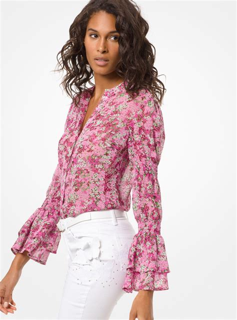 michael michael kors mixed floral chiffon top|Michael Kors designer tops.